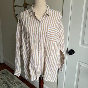 NWT J. Jill 100% linen striped long sleeve button down shirt sz XL petite